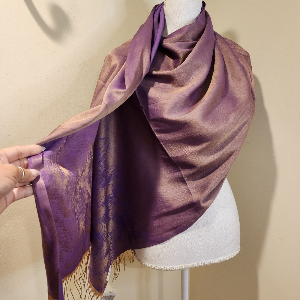 Alvina Purple And Gold Scarf With Fringe